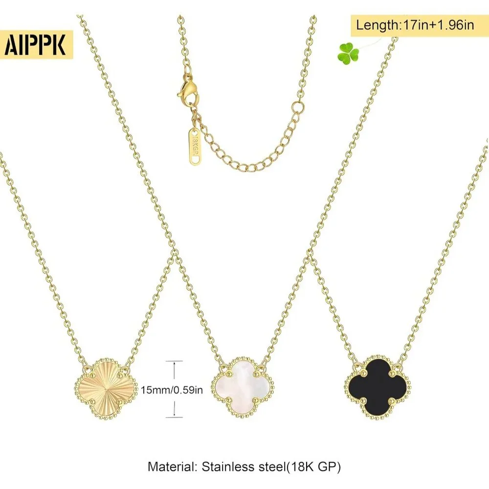 18K Gold Plated Clover Pendant Necklace Set for Women Fashion Four Leaf Clover N_2